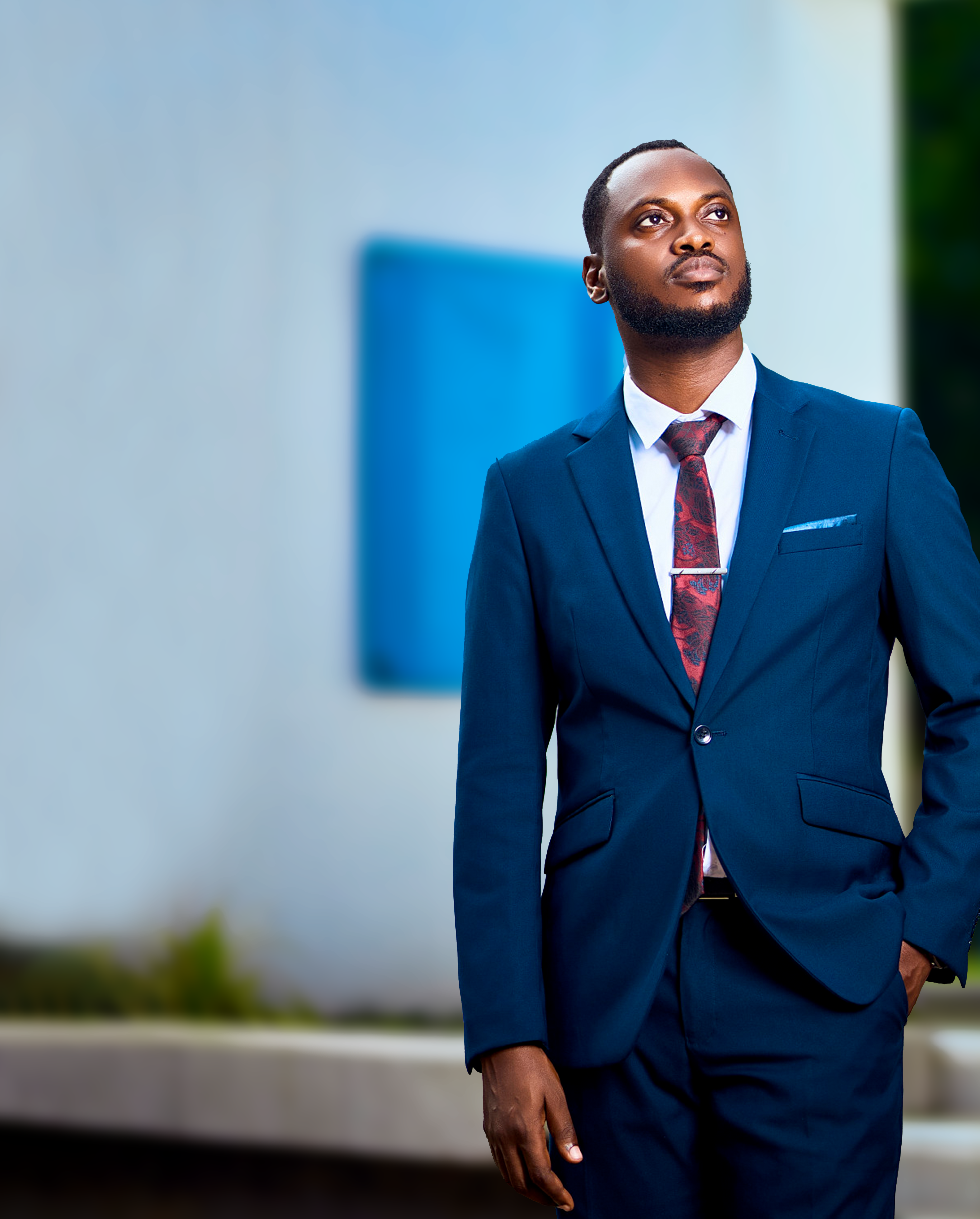Editorial portrait in a navy suit